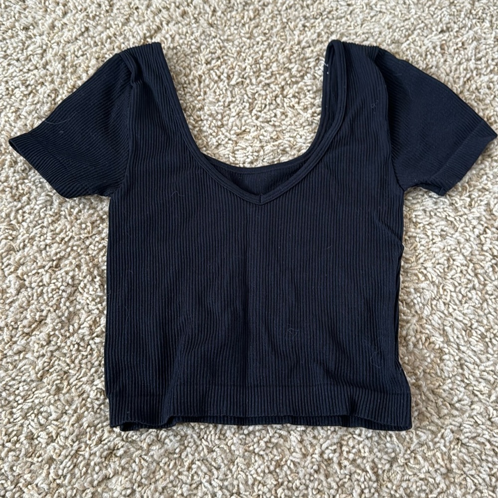black ribbed low neck crop top
